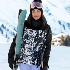 Roxy Jetty Block Snowboardjacke True Black/Black Flowers Damen -Skiausrüstungs Geschäft roxy jetty block erjtj03357 kvj1 06 gross